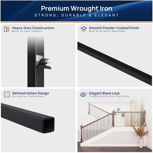 20 Pack 36 x 1/2 Wrought Iron Balusters for Staircase Interior, Hollow Stair Baluster, Plain Bar Stair Railing Indoor Spindles Banister with 2 Drill Bit