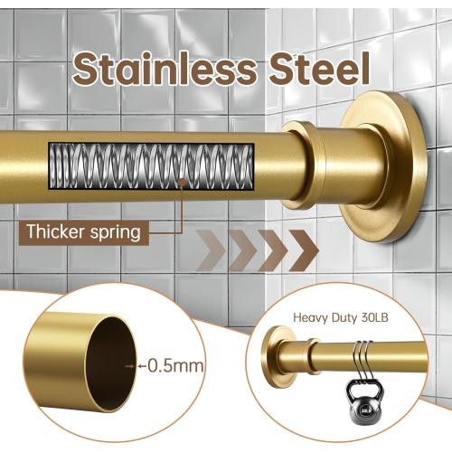 BRIOFOX Shower Curtain Rod Adjustable 18-64 Inch, No Drilling Non Slip Stainless Steel Spring Tension Curtain Rod for Window or Bathroom, Sunset Gold
