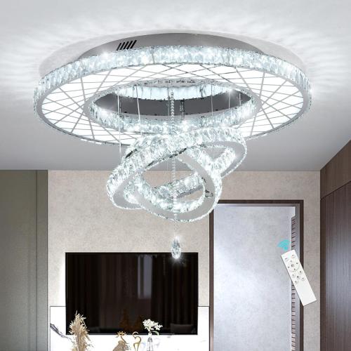 32W Modern Chandeliers Living Room Light Crystal Flat Mounted Ceiling Lights Dining Room Light Bedroom Ceiling Drop Lighting Fixture Remote Dimmable Lights Bright Light with Dimming Night Light LED
