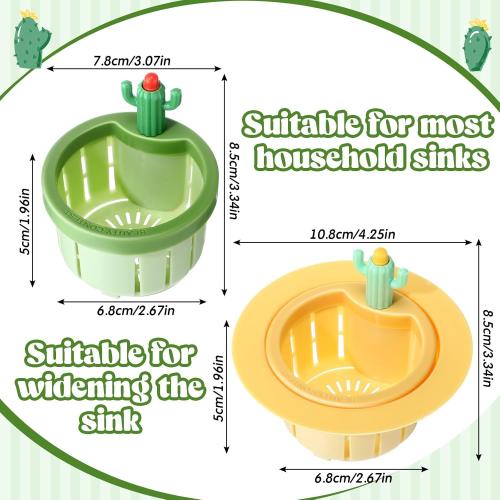 Honeydak 2 Pcs Cactus Sink Drain Strainer Automatic Pressing Dumping Sink Filter Basket Kitchen Waste Collector Filter Plastic Multi-Functional Lifting Catcher Stopper Net Kitchen Accessories for Home