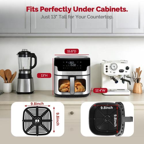 Air Fryer, 8.5QT Family Size Digital Air Fryers, BPA-Free, Smart Touchscreen with 8-Preset, Air Frying, Reheat Leftovers, Party Food, Fast Cooking, Dishwasher-Safe, Stainless Steel