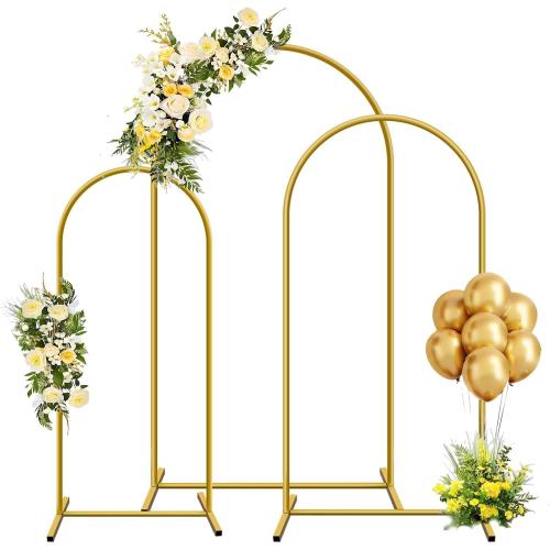 Metal Arch Backdrop Stand, Set of 3 (4ft / 5ft / 6ft) Gold Arch Backdrop with 12 Ground Nails, Stable Arched Background Stand for Wedding, Baby Shower, Birthday Party, Photography