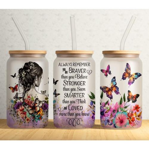 Frosted Sublimation Glass With Bamboo Lid, Cups With Straws 16OZ Tumbler, Beer Can Glass Blanks 8Pack