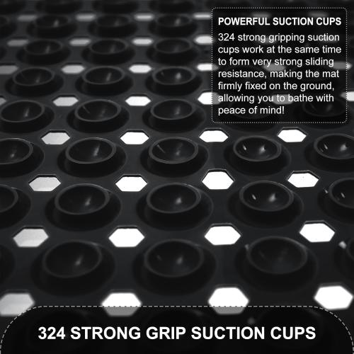 Bath Mat for Tub & Shower, Non Slip Soft Bathmat with Suction Cups & Drain Holes, Machine Washable Bathtub Floor Liner Mats for Bathroom, 35x16 Inch, Black