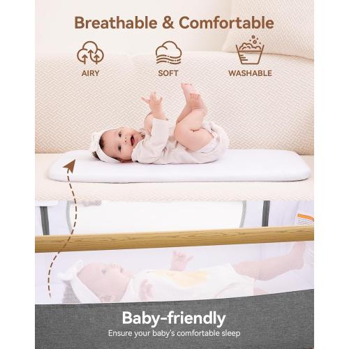 Larex Baby Bassinet Bedside Sleeper for Baby, Baby Crib Bed for Newborn Infant, Bedside Bassinet with Wheels, 5 Adjustable Height, Mosquito Net, Breathable Mattress and Mesh, Storage Basket and Bag