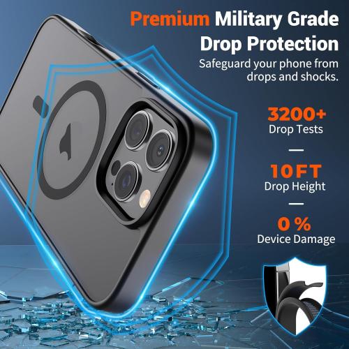 SUPFINE Magnetic for iPhone 16 Pro Max Case (Compatible with MagSafe) (Military Grade Drop Protection) Translucent Matte Shockproof Phone Cover, Black