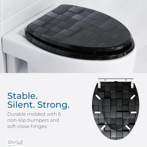Sanilo Wooden Toilet Seat with Quick Release & Soft Close [ELONGATED] - Decorative & Slow Close Molded Wood Seat - With One Click for Easy Installation & Cleaning - With Adjustable Fit (Cube)