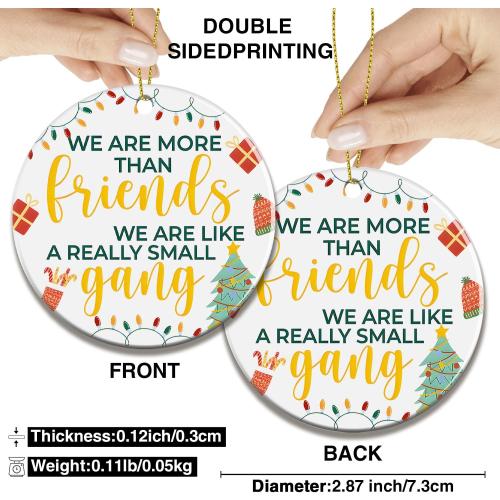 Christmas Friendship Ornaments for Friends, Xmas Gifts for Women Sister Bestie, Round Two, Sided Printed Ceramic Decor Keepsake