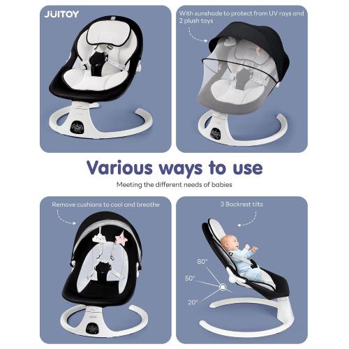 Electric Baby Swings for Infants to Toddler Baby Swing with 5-Speed 3-Seat Positions 5-Point Carabiner,with Bluetooth Music 10-Preset Melodies (Black White)