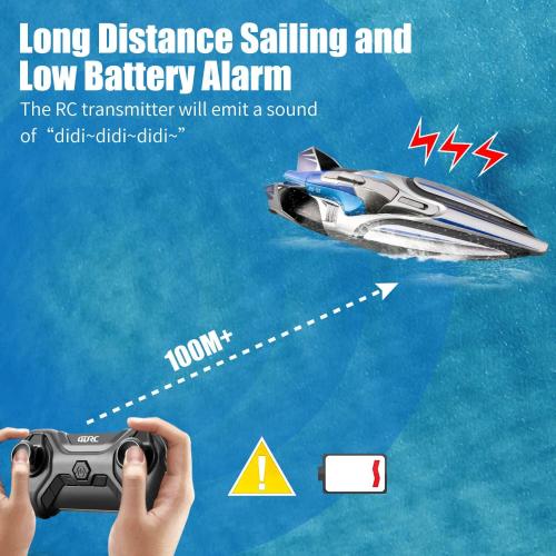 4DRC RC Boat for Kids & Adults, Fast 2.4 GHz Racing Boat with 2 Batteries, Low Battery Alarm, Capsize Recovery for 8-12 Year Old Boys & Girls
