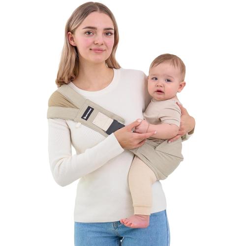 Toddler Sling Carrier - Premium Cotton, Expandable & Ergonomic, One Size Fits All, Ideal for 6-48 Months (11-44 lbs), Compact & Easy to Use, One-Hand-Free, Beige