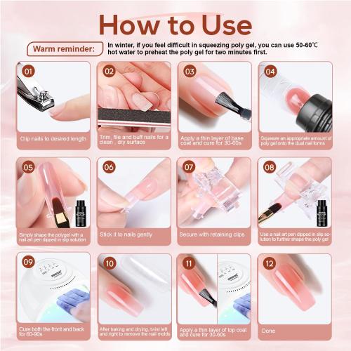 JEWHITENY Poly Extension Gel Kit With 48W LED Nail Lamp 14 Colors Builder Extension Gel All-in-One French Kit Nail Art Design Beginner Kit