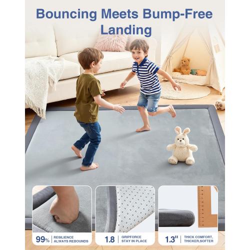 Baby Play Mat for Floor,1.3 Thick 47x47 Play Mat for Playpen,Tummy Time Foam Mats,Plush Soft Padded Playmate for Babies 6-12 Months Crawling,Non-Slip Nursery Rug for Toddler Kids Playroom(Grey)