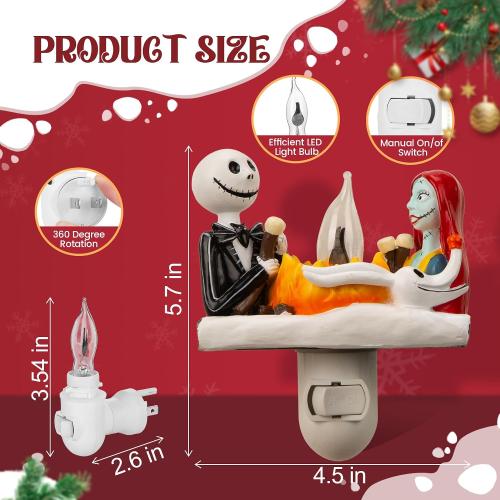 Nightmare Be Christmas Campfire Nightlight,2026 Halloween Flickering Night Light Plug in,Nightmare Christmas Birthday Decorations