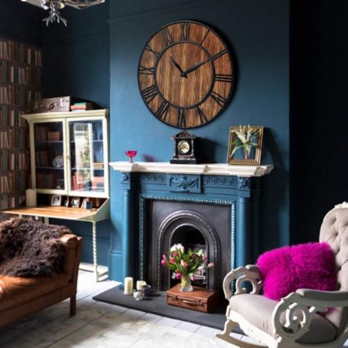 Tangkula 25.6  Inch Round Wall Clock, Farmhouse Large Wall Clock with Roman Numerals, Come with AA Battery, Wooden Rustic Clock Hanging for Home Office (Bronze Brown)