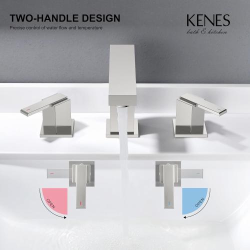 KENES Brushed Nickel Widespread Bathroom Faucet 2 Handle Bathroom Sink Faucet 3 Hole, 8-Inch 3 Pieces Vanity Faucet with Pop Up Drain & Supply Lines, KE-9050-P