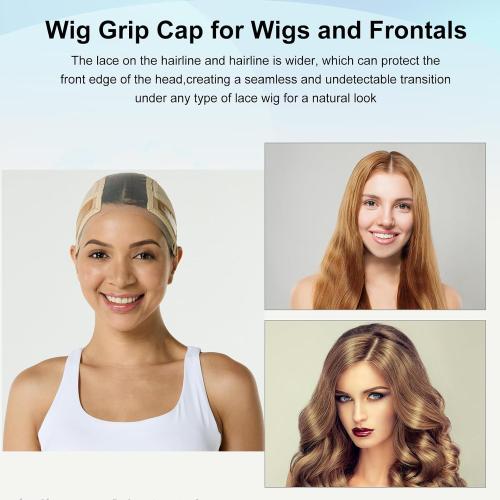 Wig Cap with Grip Band for Keeping Wigs in Place, More Full Cap-wide Transparent Lace for Lace Front Wigs - Non Slip Cap Make Your Wig Be Glueless (Nude, L)