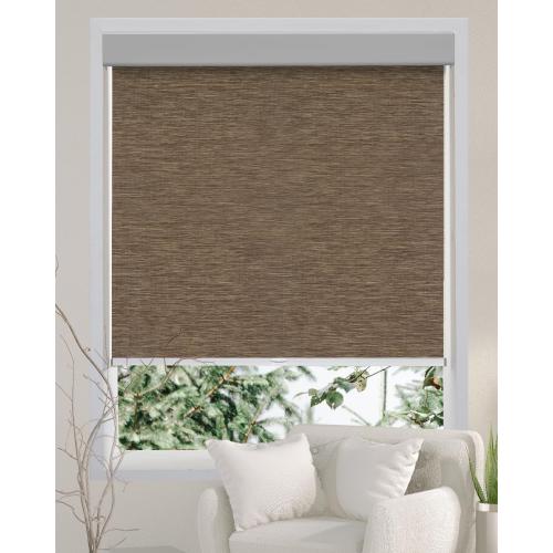 Size  23 W x 72 H Color brown Persilux Free-Stop Cordless 100% Blackout Roller Shades for Indoor Windows, Natural Woven Fabric UV Protection Privacy Thermal Insulated Roller Window Shades for Home, Bedroom, Brown 23 W x 72 H