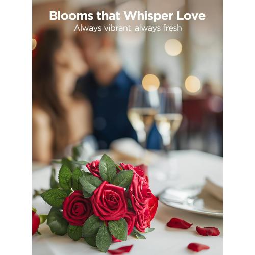 InnoGear Artificial Flowers, 50 Pcs Dark Red Foam Fake Roses Bulk with Stems for Decoration Celebration DIY Wedding Bouquets Centerpieces Bridal Shower Party Christmas Tree