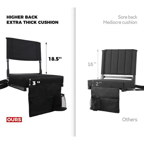 Stadium Seat with Back Support Bleacher Chair with Back and Cushion High Back Includes Shoulder Strap and Cup Holder