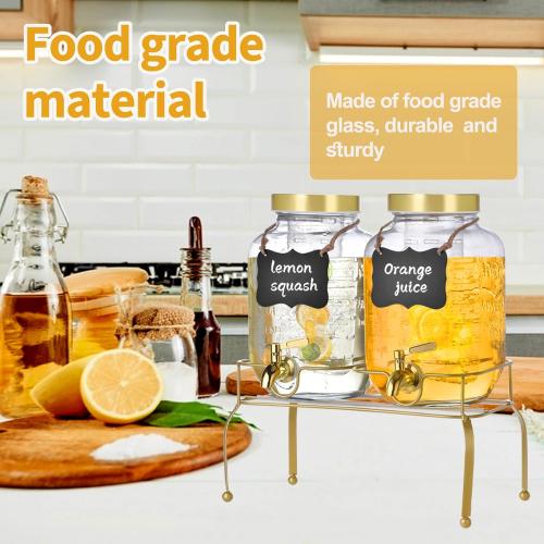 Set of 2 Size 1 Gallon Glass Drink Dispenser Set of 2 – Drink Dispensers for Parties, Christmas, Beverage Dispenser with Stand & 100% Leakproof Spigot, Ideal for Lemonade, Juice, Laundry Detergent Dispenser