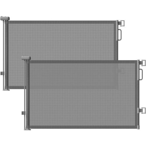 Retractable Baby Gates 2 Pack, 55 Wide Mesh Dog Gate Indoor, 34 Tall Gate for Stairs Doorways Hallways Deck, Child Pet Safety Gate for Indoor Outdoor Home Use, Grey