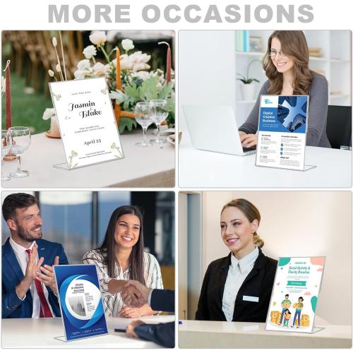 EHWINE 12 Pack Acrylic Sign Holder 8.5 x 11, Silver Picture Frame Stand up Table Top Sign Holders, Slanted Back Paper Holder Clear Display Stand Menu Flyer Holder for Wedding Party