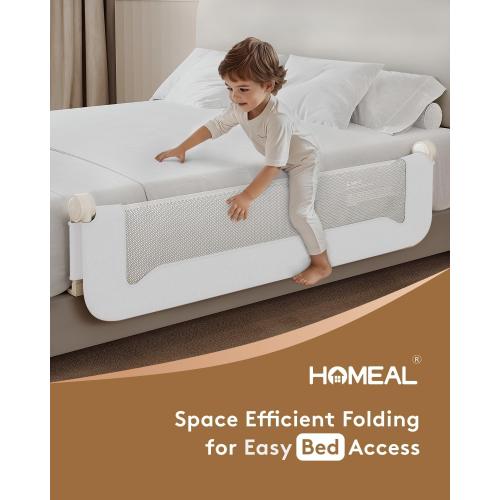HOMEAL 59in Foldable Toddler Bed Rails, Bed Rail for Toddlers with U-Shape Base, Baby Bed Rail Guard for Twin, Full, Queen, King Beds, Bed Rail for Baby, White