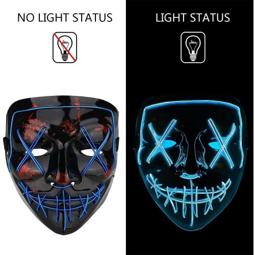 Poptrend Halloween Mask LED Light up Mask Blue Bundle with Purple for Festival Cosplay Halloween Costume Masquerade Parties