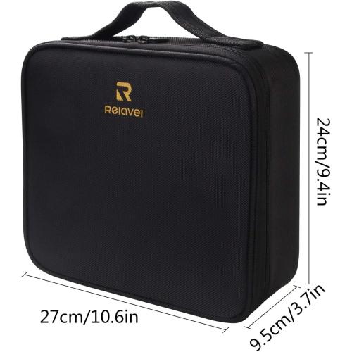 Relavel Travel Makeup Train Case Makeup Cosmetic Case Organizer Portable Artist Storage Bag with Adjustable Dividers for Cosmetics Makeup Brushes Toiletry Jewelry Digital Accessories Black
