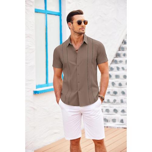 COOFANDY Men's Cuban Guayabera Shirt Short Sleeve Button Down Shirts Casual Summer Beach Linen Shirts (XL)