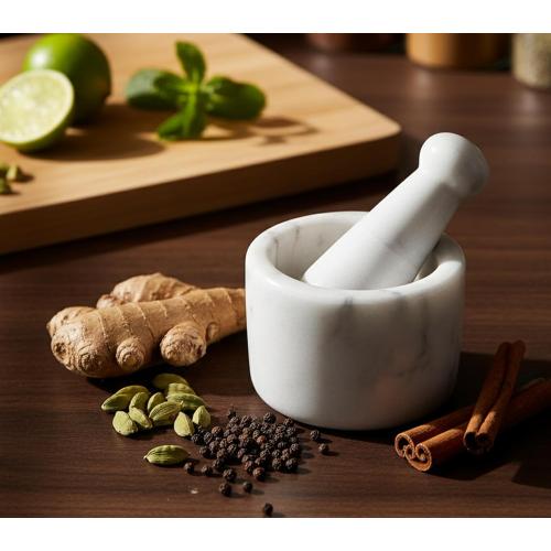 3 Small Natural Stone Mortar and Pestle Set as Spice, Medicine Grinder Masher - kharad, Khallad, Okhli and Musal (White)