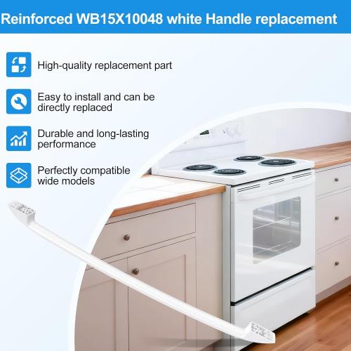 WB15X10048 Stove Door Handle Replacement for GE Oven Handle Replacement | General Electric Oven Door Handle WB15X10048 Ge Hotpoint Range Parts White Replacement Handle Oven Parts With Screws