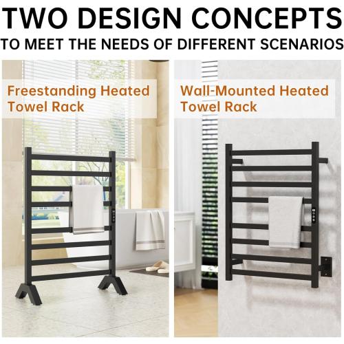 WONDERSKY Towel Warmer Rack, 8-Bar Stainless Steel Heated Towel Racks for Bathroom - Waterproof Wall Mounted Towel Warmers with Timed & Temperature Controller, Hard Wired/Plug-in, Black