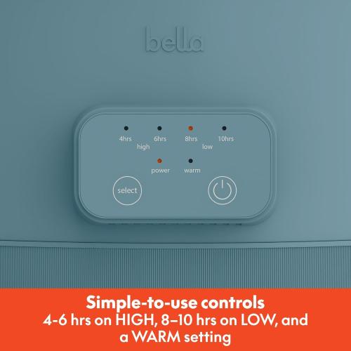 bella 6.0 Qt Programmable Slow Cooker, Ceramic Nonstick Coating, Adjustable Temperature & Cooking Times, Dishwasher Safe Stoneware Pot & Tempered Glass Lid, Tangle Free Cord Wrap, Surf