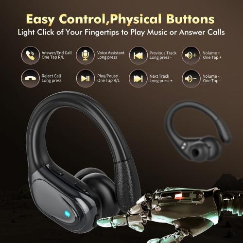 Color Black Wireless Earbuds, Sports Bluetooth Headphones, 80Hrs Playtime Ear Buds with LED Power Display, Noise Canceling Headset, IPX7 Waterproof Earphones for Workout/Running