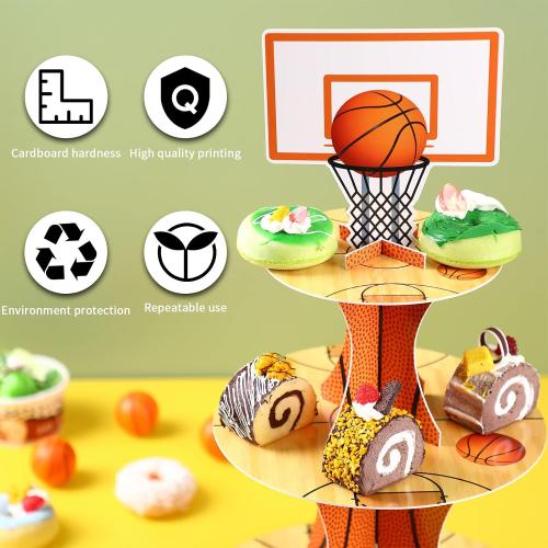 Nuenen Basketball Theme Cupcake Stand Party Decorations,3 Tier Sports Theme Party Favor Display Cupcake Holder Basketball Baseball Sports Birthday Tower Centerpieces for Table Decor Supplies