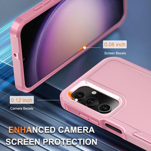 RMOCR Case for Samsung Galaxy A16 5G, Full Body Heavy Duty Rugged Shockproof Protective Phone Cover with Lanyard Strap, Tempered Glass Screen Protector and Camera Lens Cover, Cute Pink