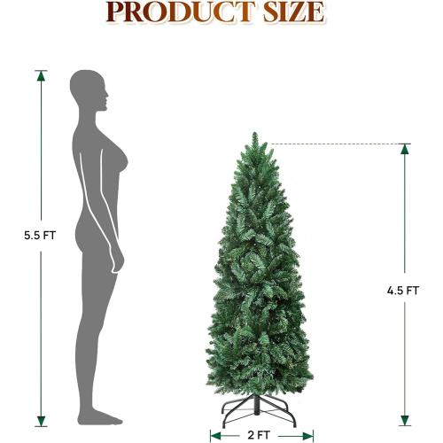 HOLLO STAR 4.5 ft Prelit Christmas Tree with 148 LED Lights, App Control, Artificial Pencil Christmas Tree with Multi-Color RGBW Lights, 330 Branch Tips, Skinny Xmas Tree, Metal Base, for Home, Party