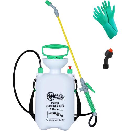 REALWORK 1-Gallon Handheld Tank Sprayer with Easy-Carry Shoulder Strap for Lawn, Garden, Yard, in Translucent White