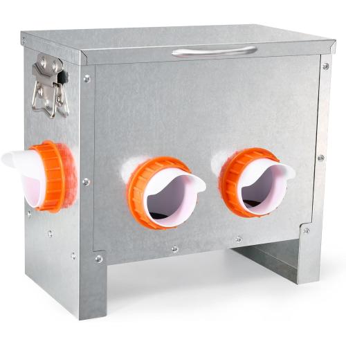 Automatic Chicken Feeder No Waste Large Capacity 25lbs 4-Ports Metal Poultry Feeder with Pull Handle for Chickens Geese Ducks Poultry Coop Weatherproof Design (25lb with 4 Ports)