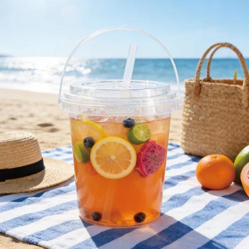 30 Sets 34 oz Drink Buckets with Lids and Straws, Reusable Clear Plastic Party Cups Disposable iced Coffee Cups with lids ,for Iced Smoothies, Milkshakes, lids for Lemonade, Pool and Beach Parties