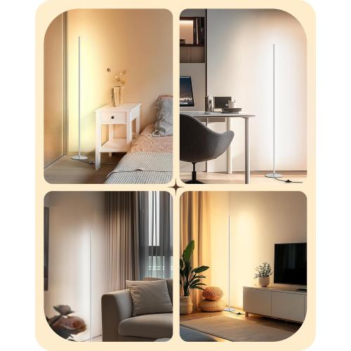 EDISHINE LED Corner Floor Lamp, Minimalist Dimmable Light with Remote, 57.5 Inches Tall Floor Lamps for Living Room, Bedroom, Home Office, 7 Color Temperature 2700-6000K (White)