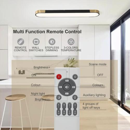 Qcyuui 4FT LED Light Fixture 60W Dimmable Led Ceiling Light Black and Gold Flush Mount Ceiling Light Modern Light Fixtures Ceiling for Kitchen Closet Garage Office Hallway