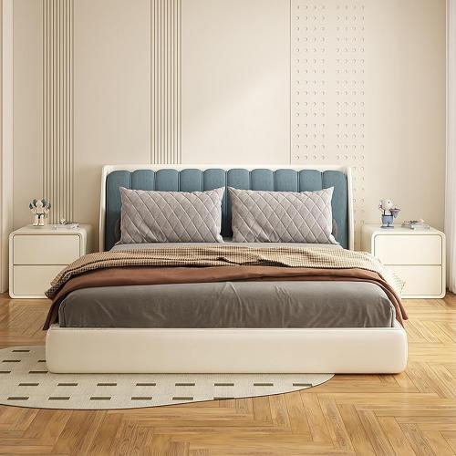 Minimalist Bedside Table with 2 Drawers,No-Leg Design,Night Stand Set of 2 Floor-Standing Bedside Tables Modern Leather Wrapped Storage Cabinet, Suitable for Living Room Bedroom(White) (45cm/W17.7in)