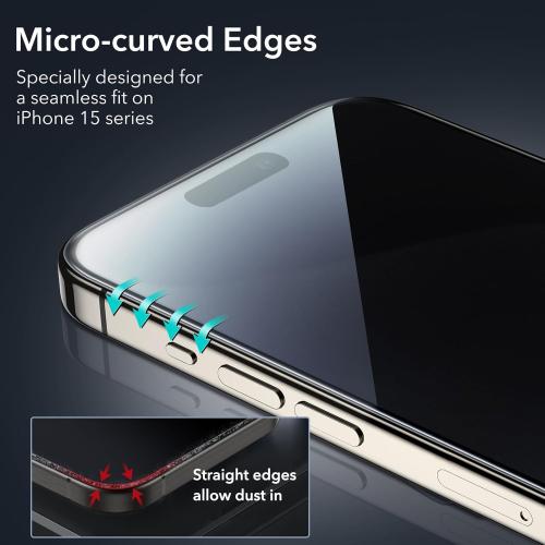 ESR 3 Pack for iPhone 15 Pro Privacy Screen Protector, Anti-spy Tempered-Glass Privacy Screen Protector, Micro-curved Edges, Case Friendly | Anti-spy, Tempered-Glass, Micro-curved Edges, Case Friendly