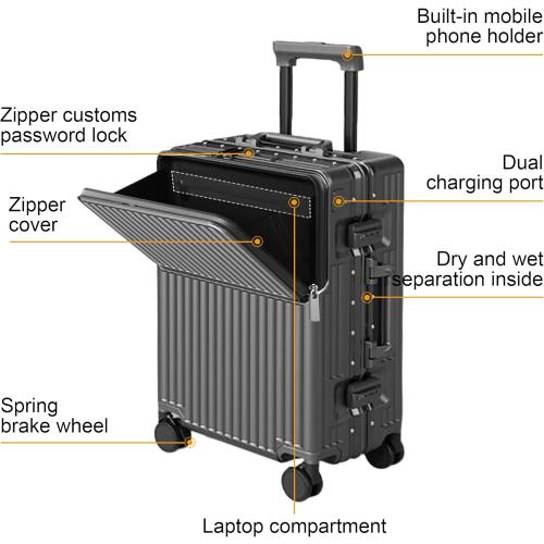 Zipperless Luggage, 22x14x9 Aviation Certified, Polycarbonate Aluminum Hardshell, Expandable Carry-On Luggage with Spinner Wheels, Hardshell Luggage, 20 Inch Cabin