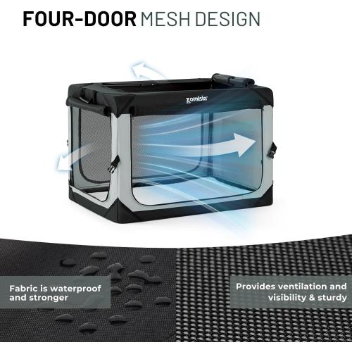 36 Inch Collapsible Dog Crate for Large Dogs - Portable Dog Travel Crate Soft Sided with Breathable Mesh Windows, Foldable Dog Kennel for Indoor and Outdoor, Grey