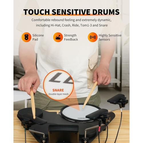 LEKATO Electronic Drum Set, Portable Electric Drum Set for Beginner with Quiet Mesh Snare Drum Pads, 220  Sounds, USB MIDI, 2 Switch Pedal, Electric Drum Kit with Sticks, Travel Bag