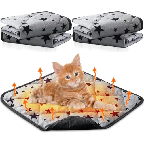 Namalu 4 Pack Self Warming Cat Bed Self Heating Cat Mat Star Pattern Soft Dog Crate Pad Thermal Pet Mat Anti Slip Kennel Dog Washable Warming Bed for Outdoor Indoor(18 x 18 Inch,Gray)